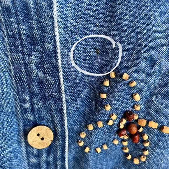 KEREN Hart Vintage 90s Floral Beaded Embellished Denim Shirt Shacket Boxy Fit S - Picture 16 of 16